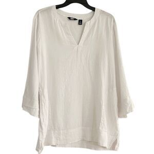 Lands’ End White Linen Blend V Neck Tunic Top Size Large
